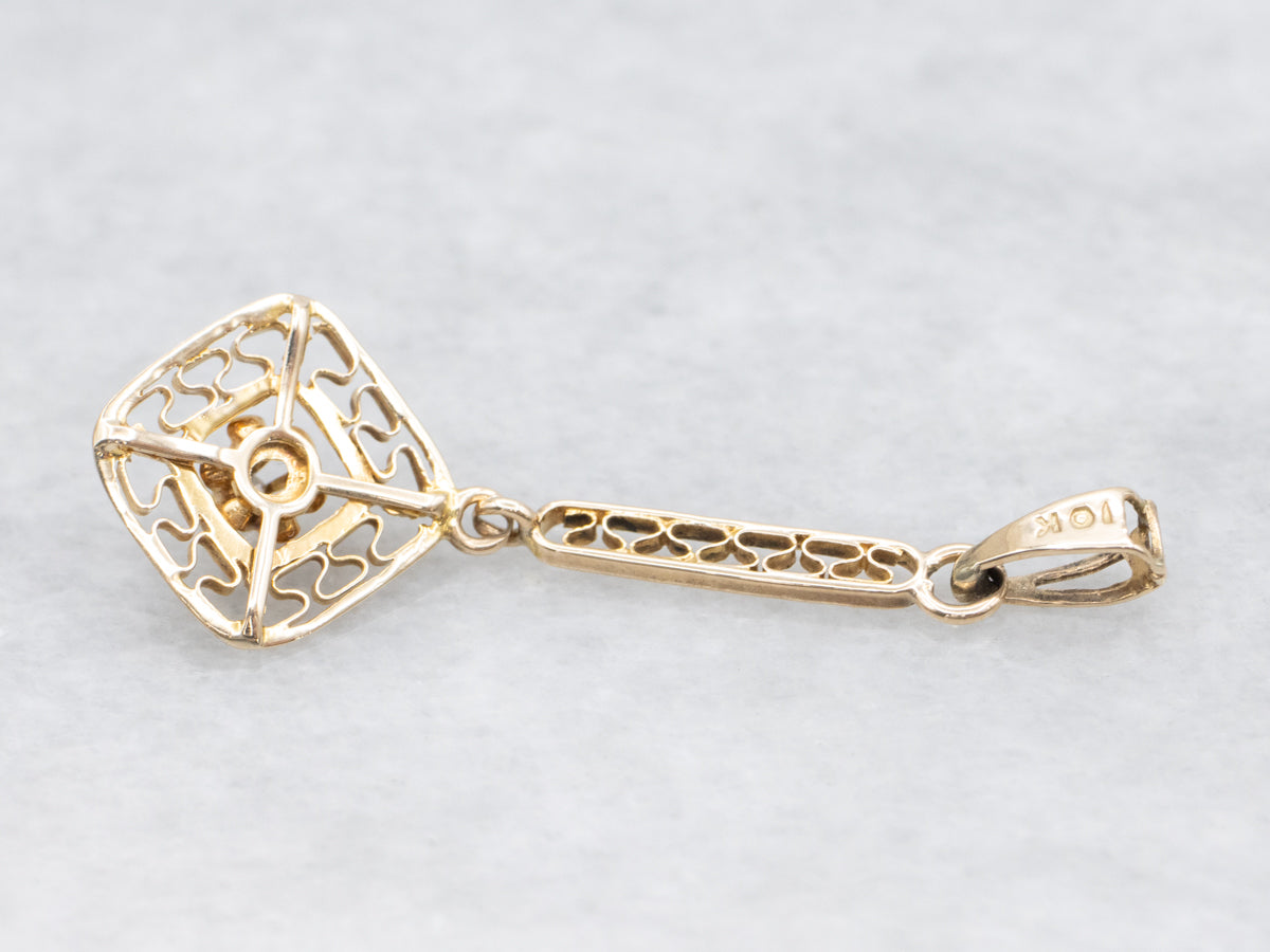 Antique Gold Old Mine Cut Diamond Lavalier Drop Pendant