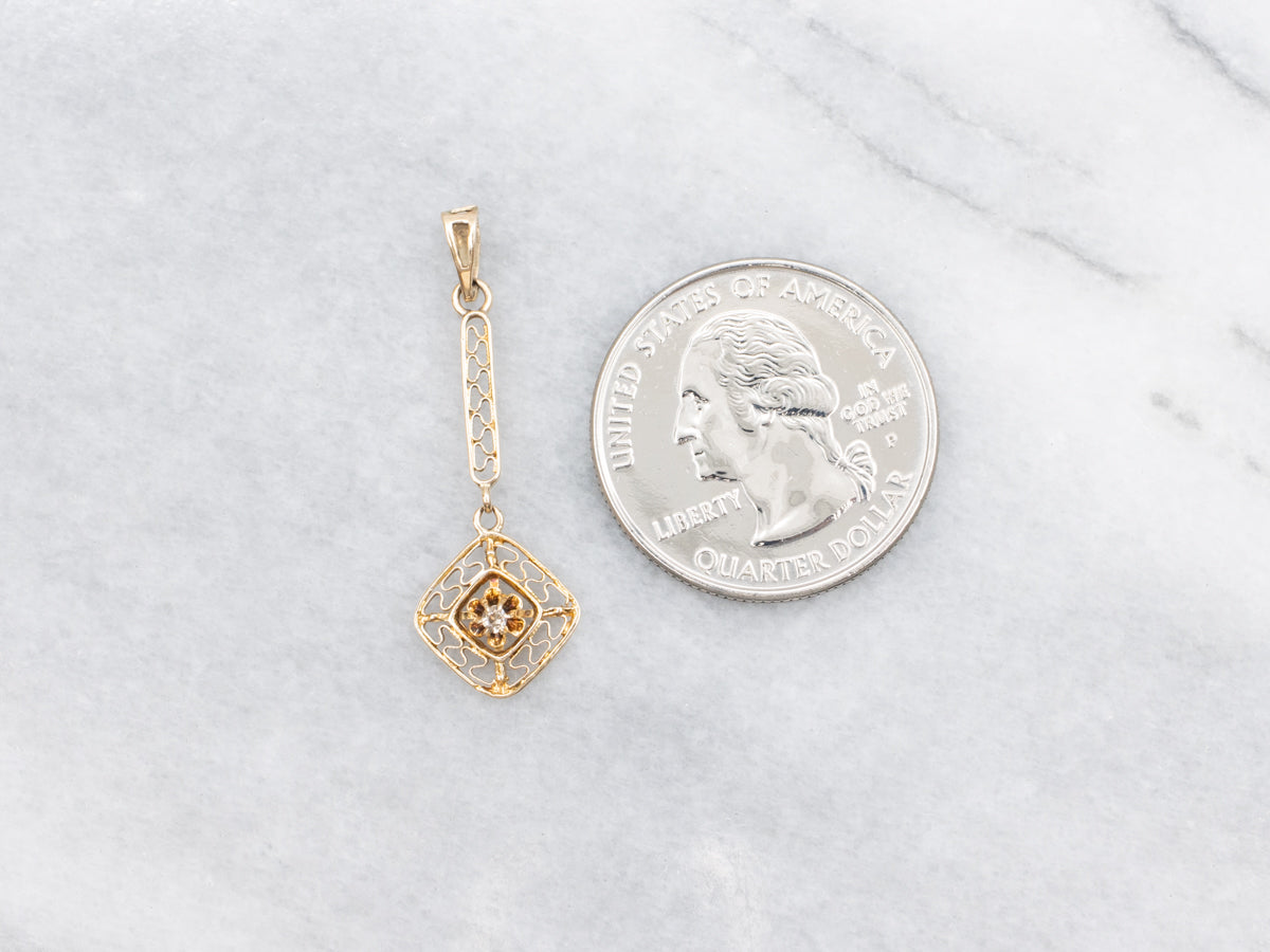 Antique Gold Old Mine Cut Diamond Lavalier Drop Pendant