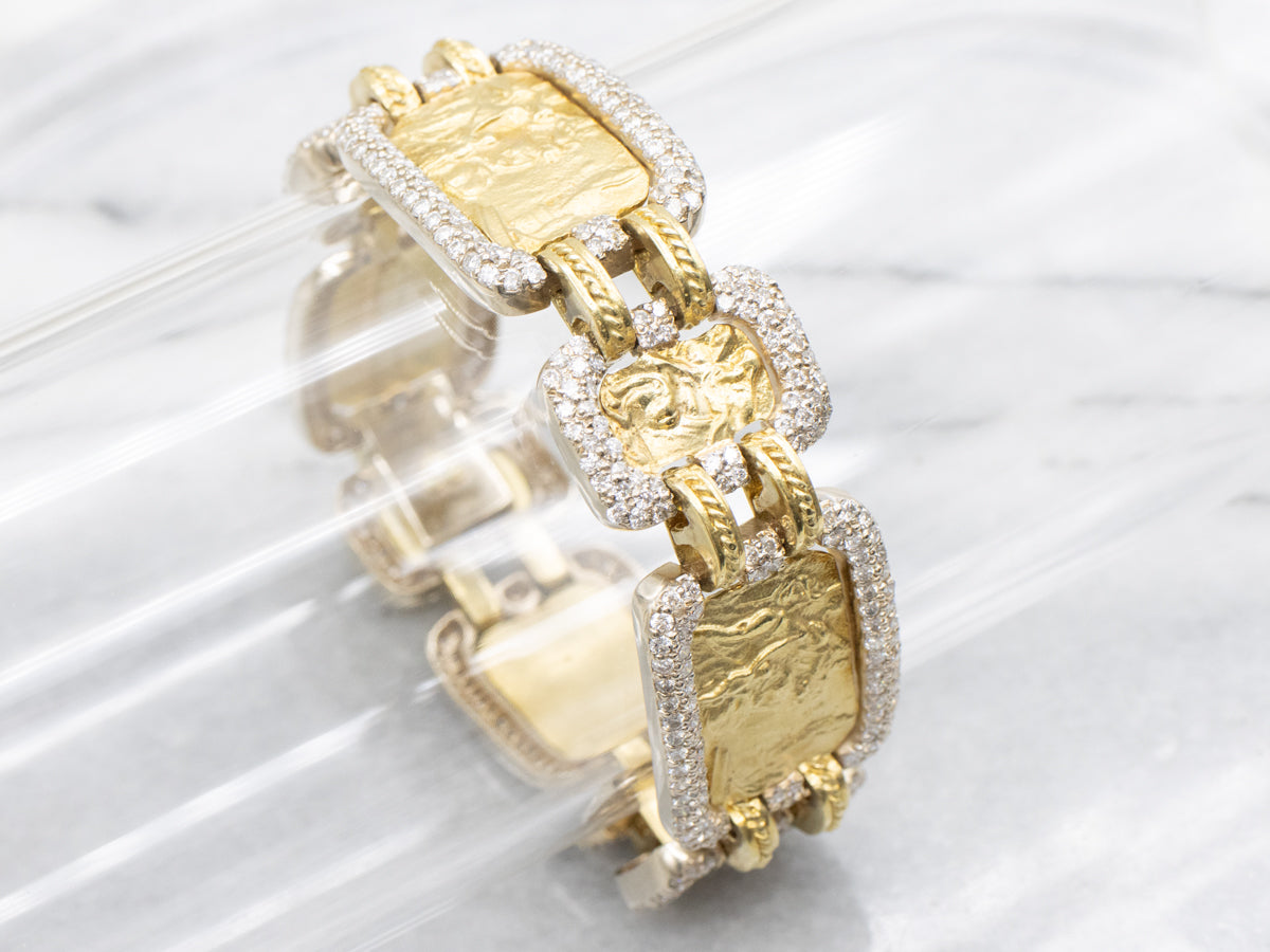 Stunning 18-Karat Gold and Diamond Grecian Reliefs Link Bracelet