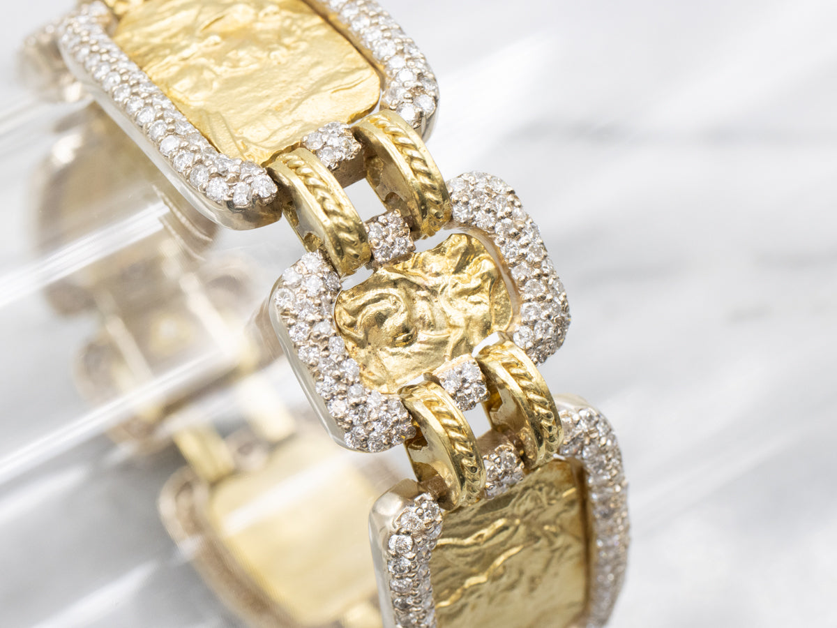 Stunning 18-Karat Gold and Diamond Grecian Reliefs Link Bracelet