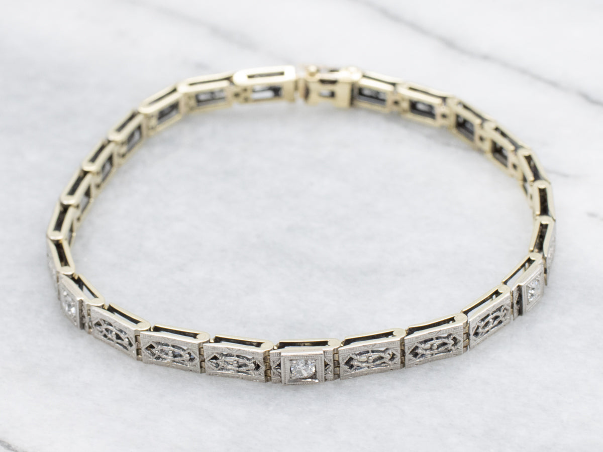 Platinum Art Deco Old Mine Cut Diamond Link Bracelet