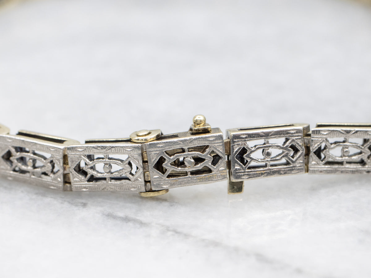 Platinum Art Deco Old Mine Cut Diamond Link Bracelet