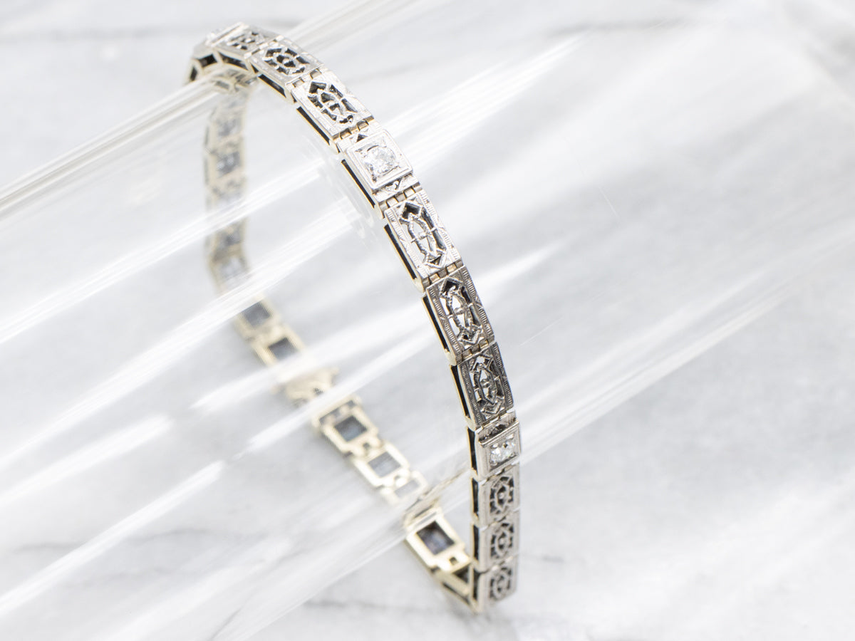 Platinum Art Deco Old Mine Cut Diamond Link Bracelet