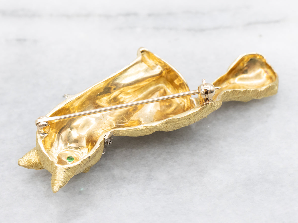 Cat with Emerald Eyes and Diamond Collar Brooch