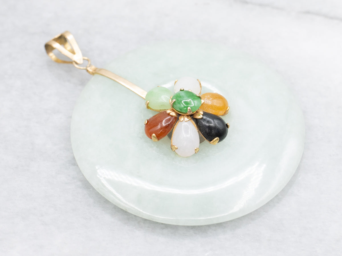 Jadeite, Onyx, and Carnelian Gemstone Flower Pendant