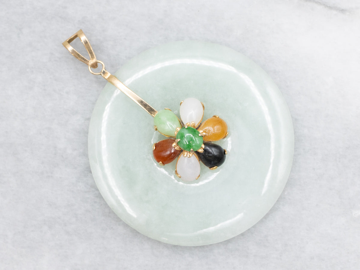 Jadeite, Onyx, and Carnelian Gemstone Flower Pendant