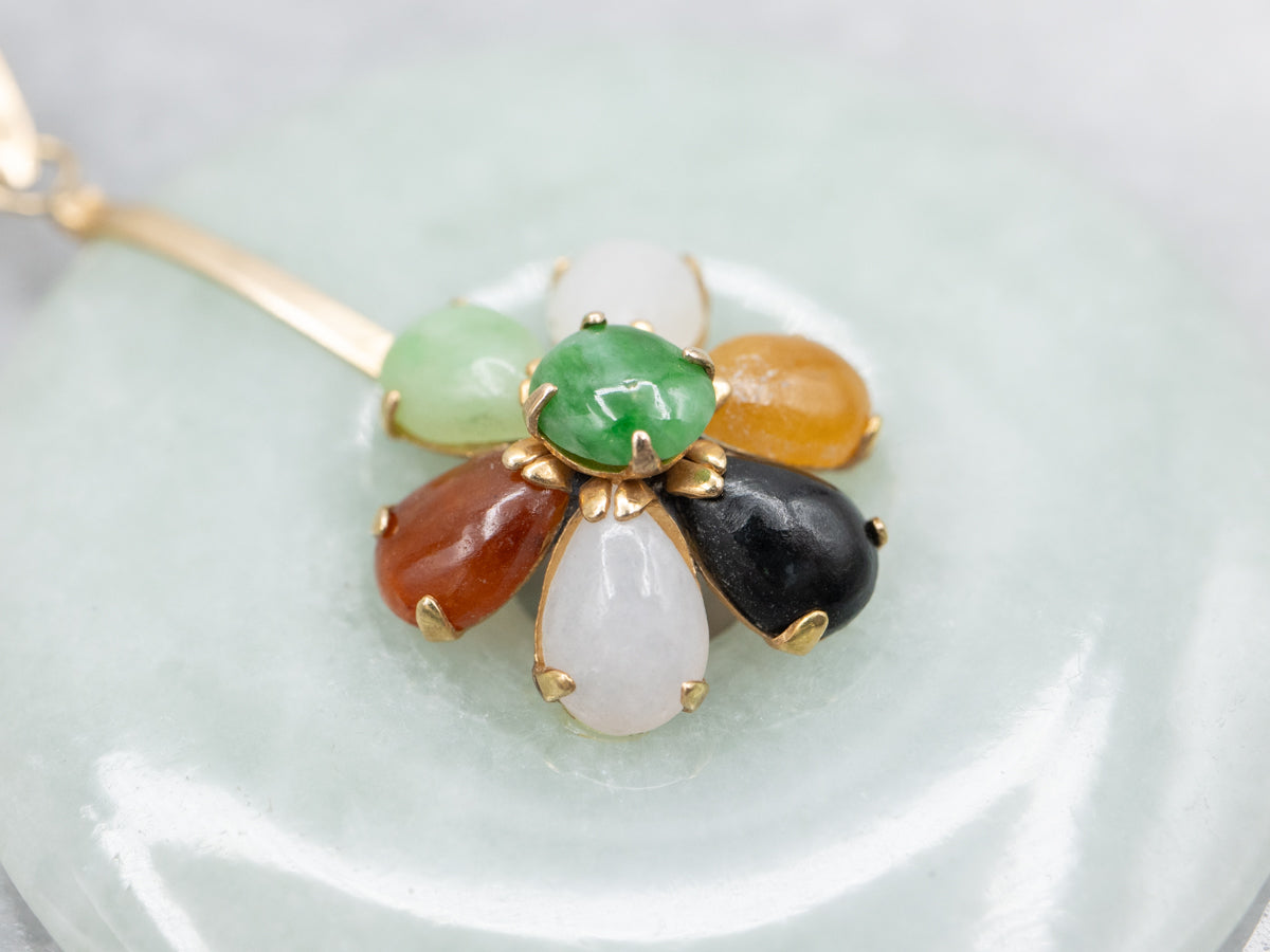 Jadeite, Onyx, and Carnelian Gemstone Flower Pendant