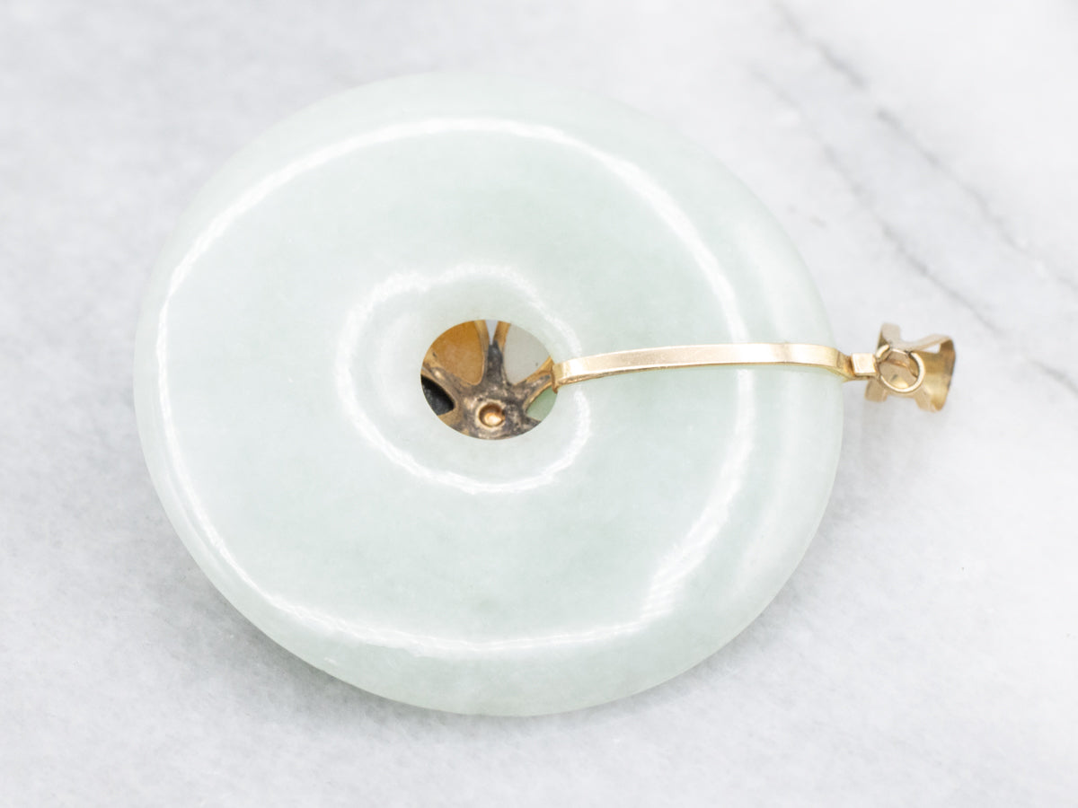 Jadeite, Onyx, and Carnelian Gemstone Flower Pendant