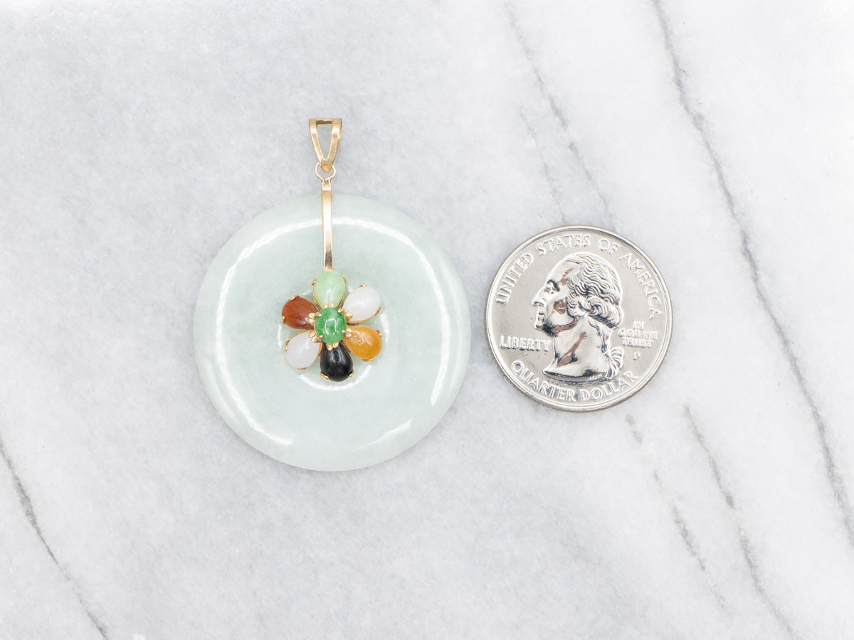 Jadeite, Onyx, and Carnelian Gemstone Flower Pendant