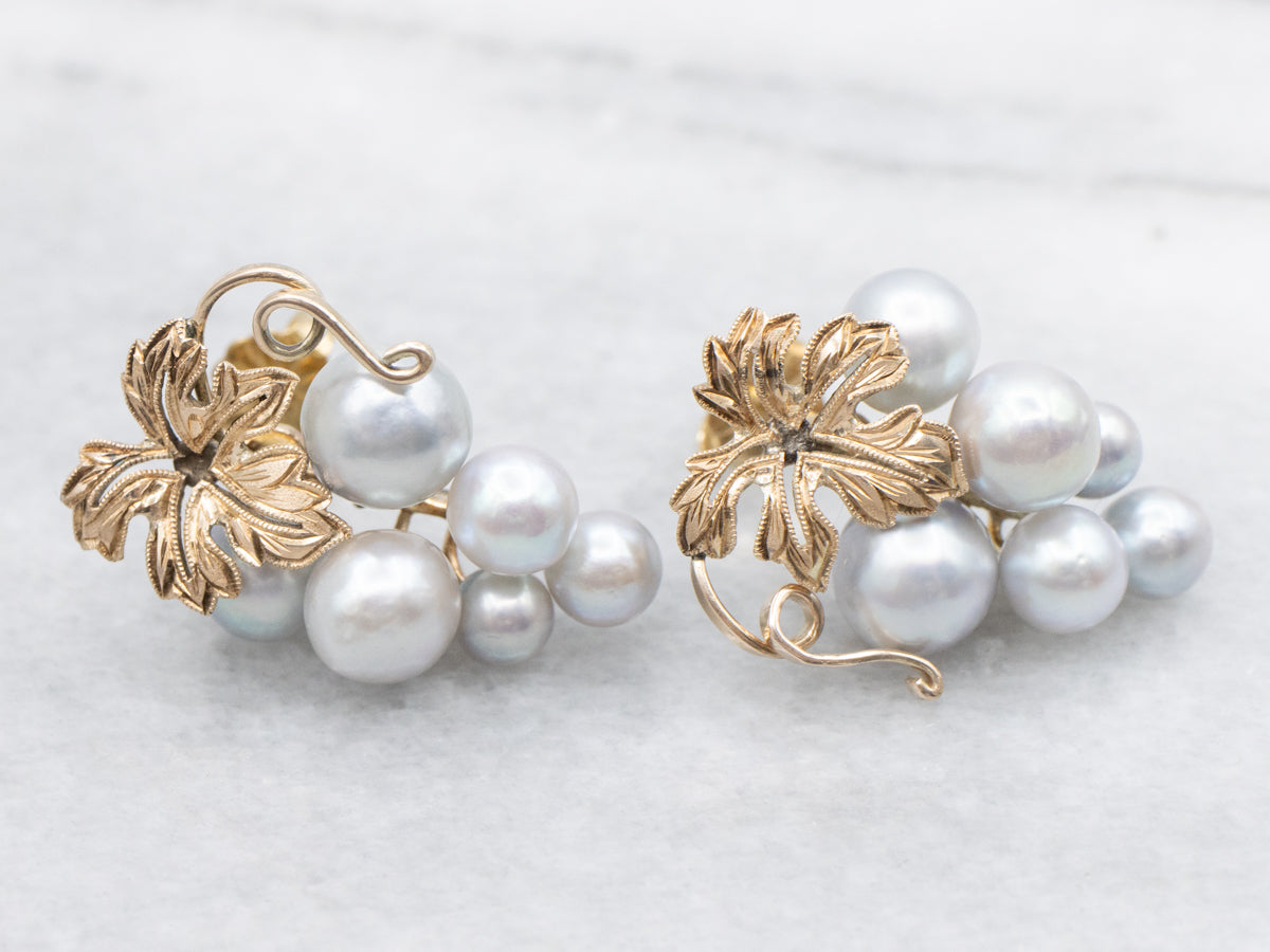 Gray Pearl Grape Bunch Stud Earrings