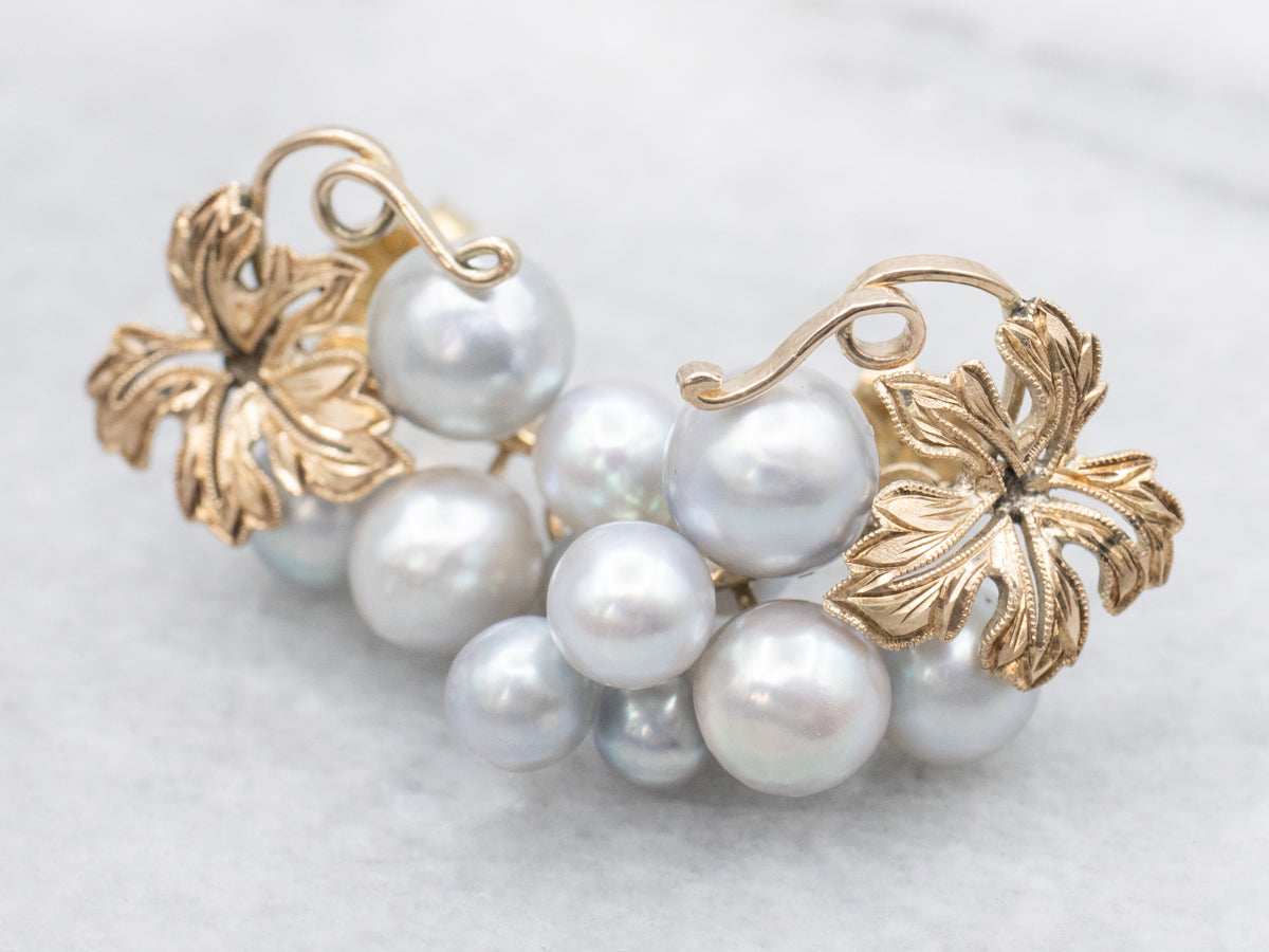 Gray Pearl Grape Bunch Stud Earrings