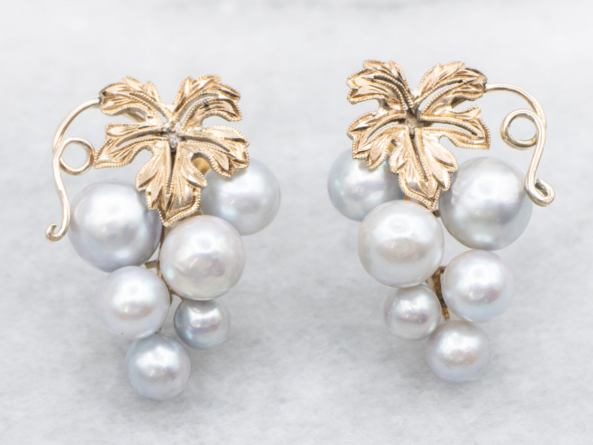 Gray Pearl Grape Bunch Stud Earrings