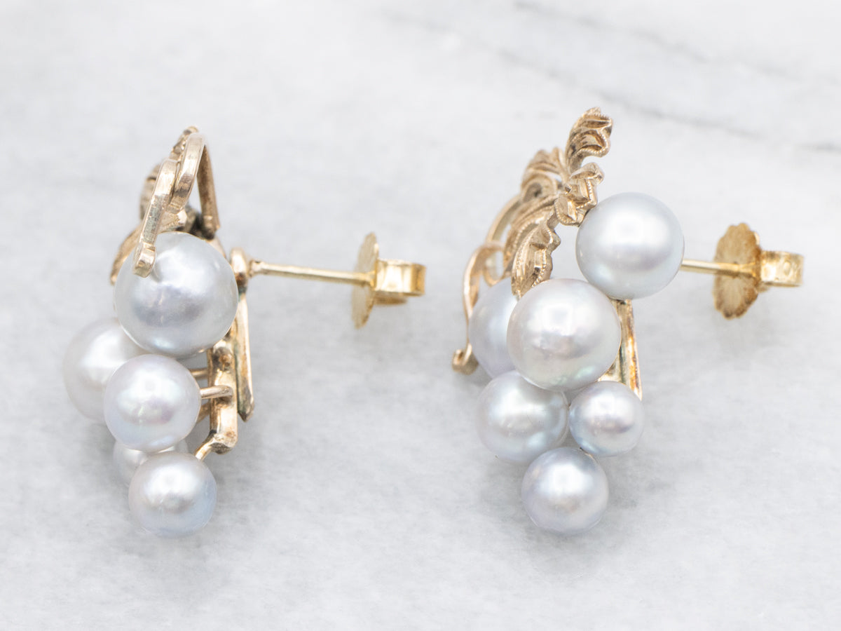 Gray Pearl Grape Bunch Stud Earrings