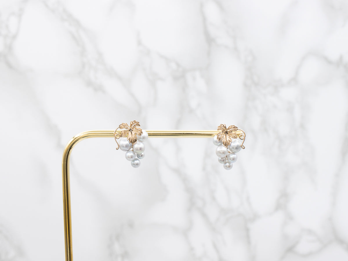 Gray Pearl Grape Bunch Stud Earrings