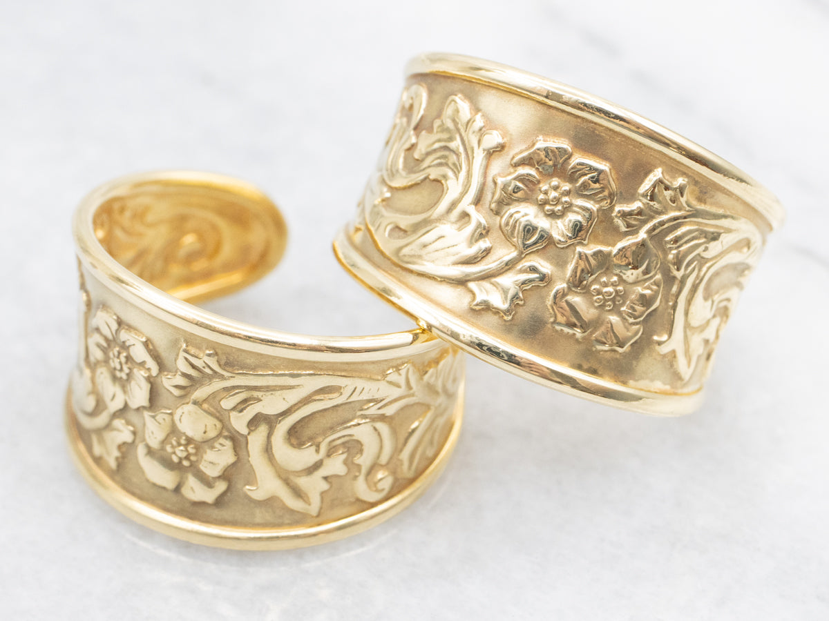 Large Tapered Gold Poppy Flower Hoop Earrings