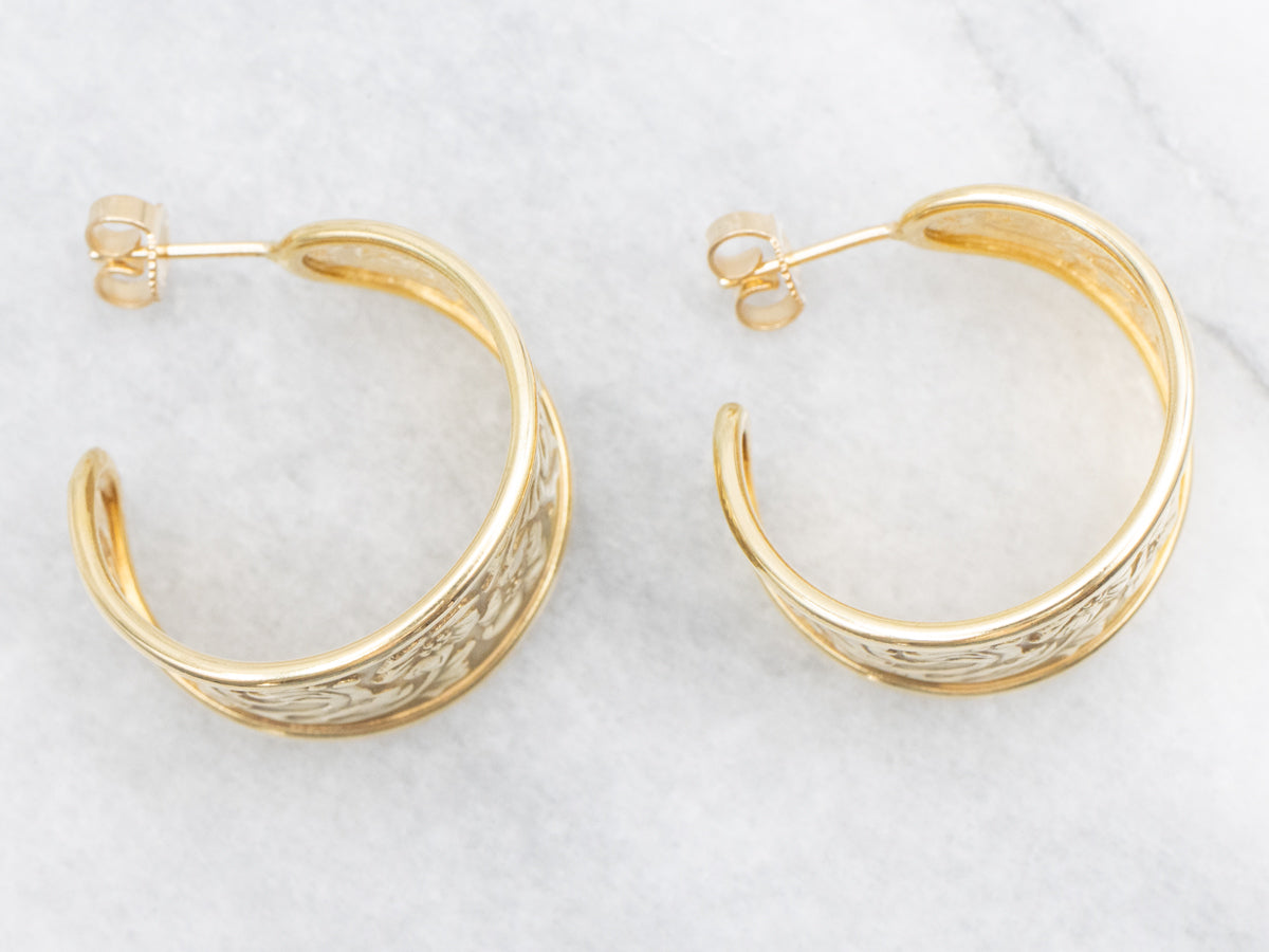 Large Tapered Gold Poppy Flower Hoop Earrings