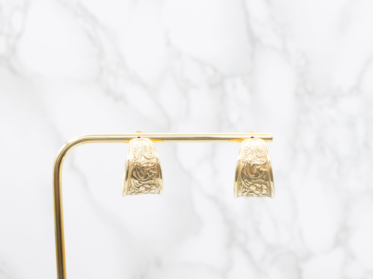 Large Tapered Gold Poppy Flower Hoop Earrings