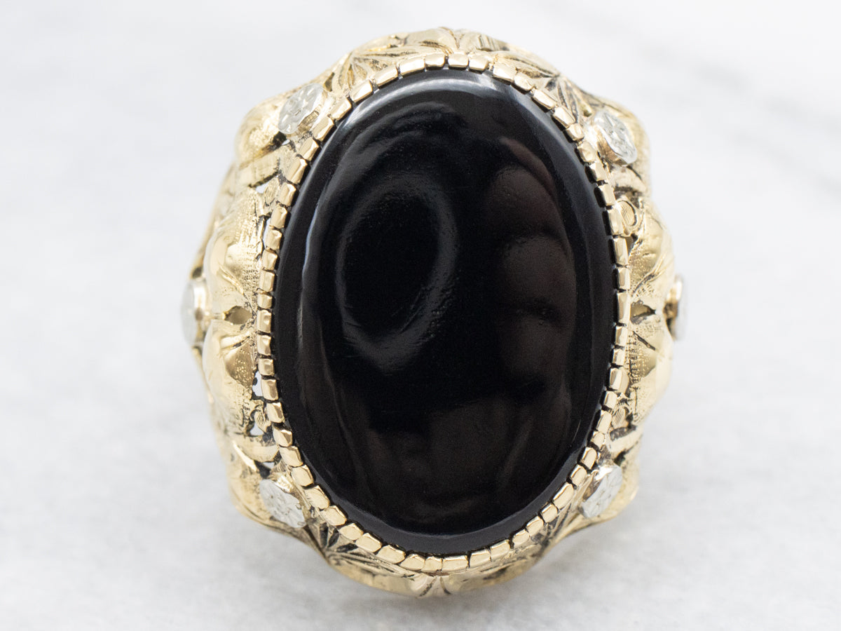 Bold Botanical Black Onyx Statement Ring