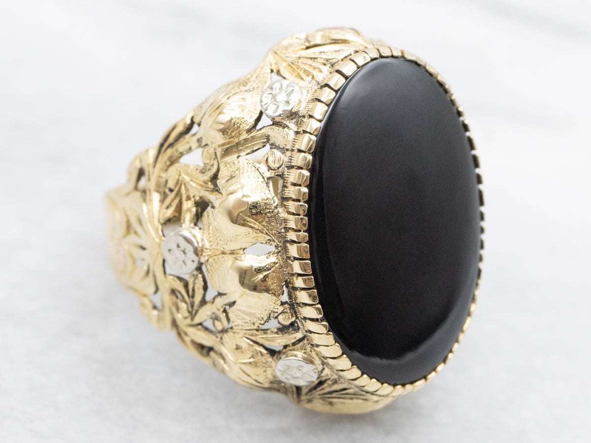 Bold Botanical Black Onyx Statement Ring