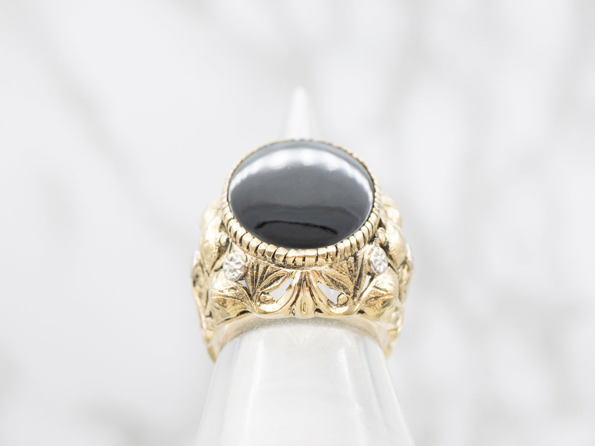 Bold Botanical Black Onyx Statement Ring