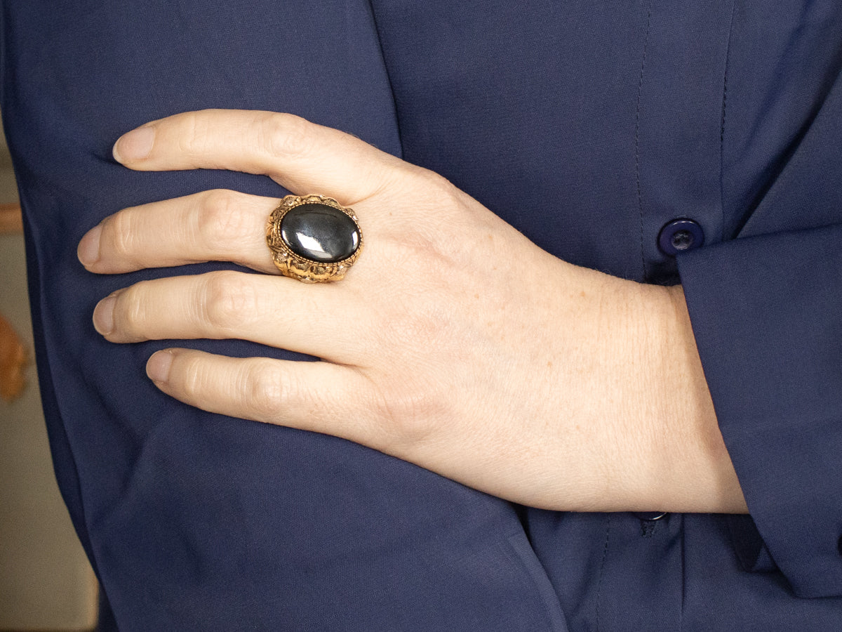 Bold Botanical Black Onyx Statement Ring