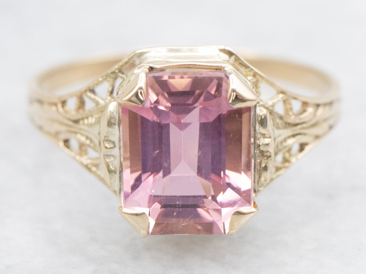 Art Nouveau Fine Pink Tourmaline Filigree Ring