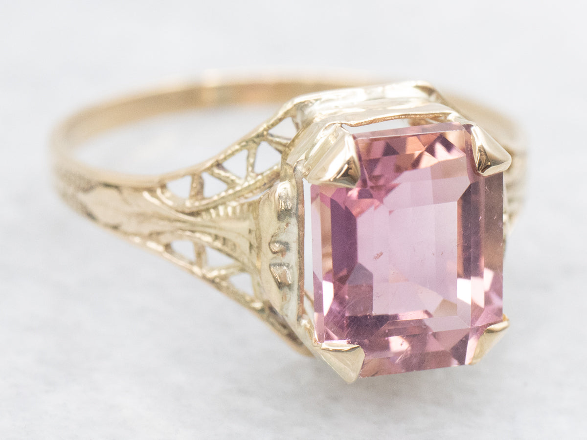 Art Nouveau Fine Pink Tourmaline Filigree Ring