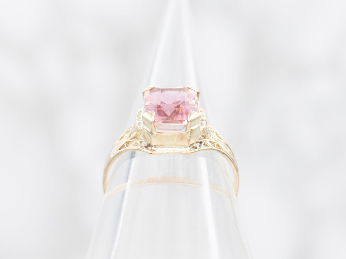 Art Nouveau Fine Pink Tourmaline Filigree Ring