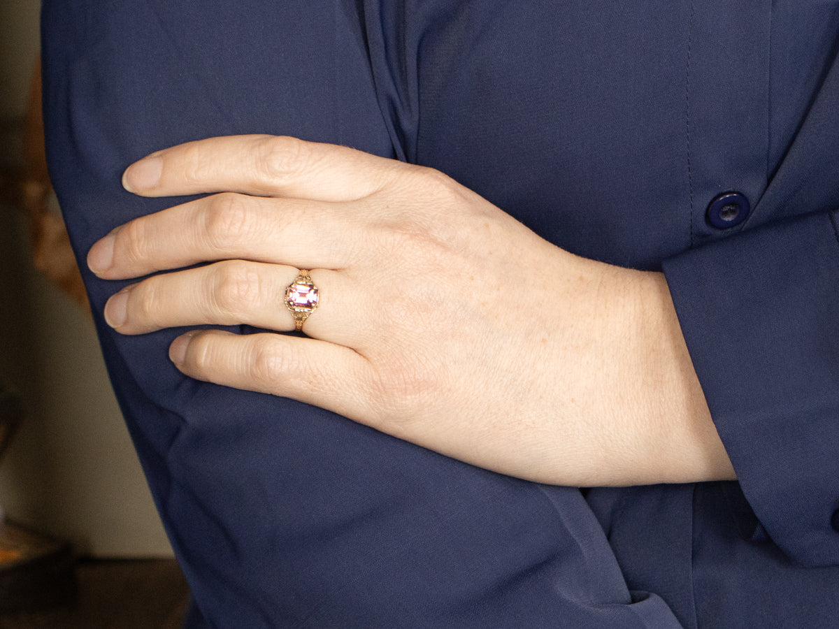 Art Nouveau Fine Pink Tourmaline Filigree Ring
