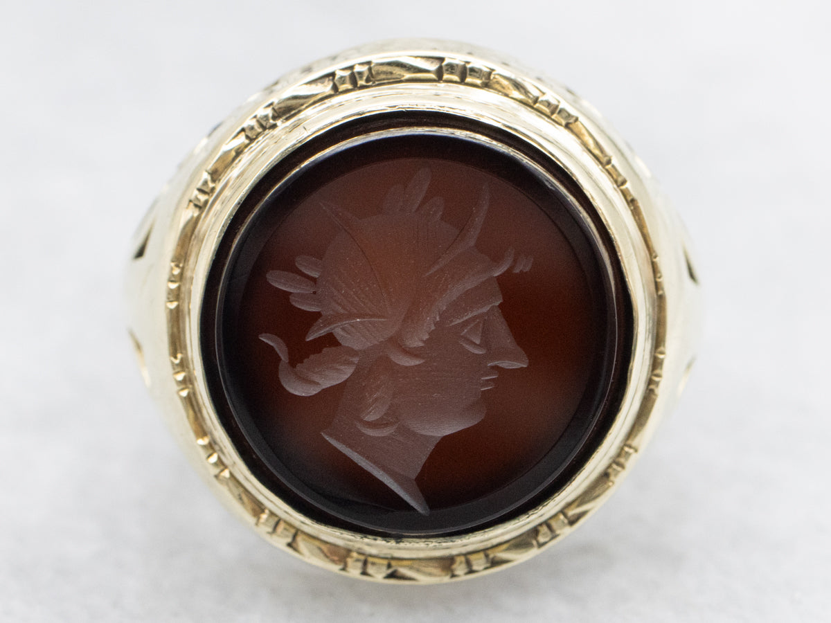 Icarus Sardonyx Intaglio Gold Filigree Ring