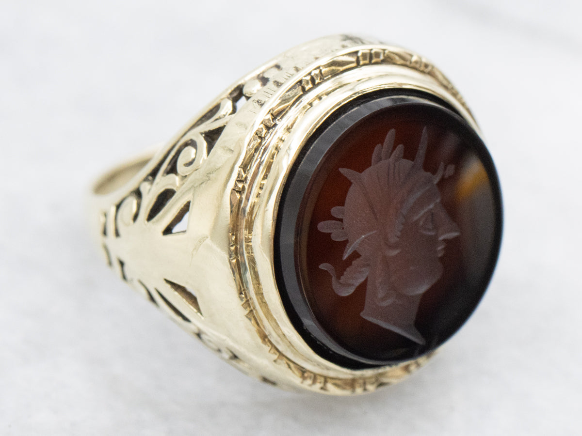 Icarus Sardonyx Intaglio Gold Filigree Ring