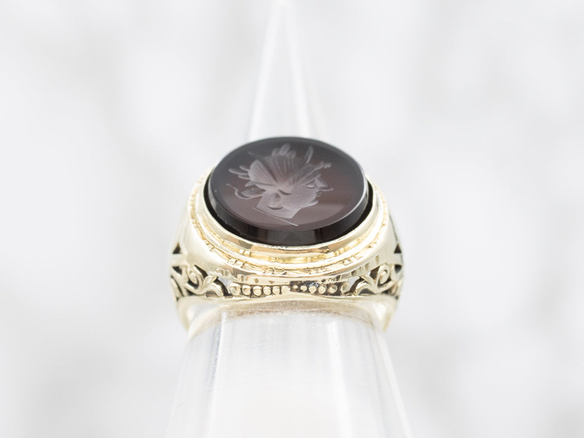 Icarus Sardonyx Intaglio Gold Filigree Ring
