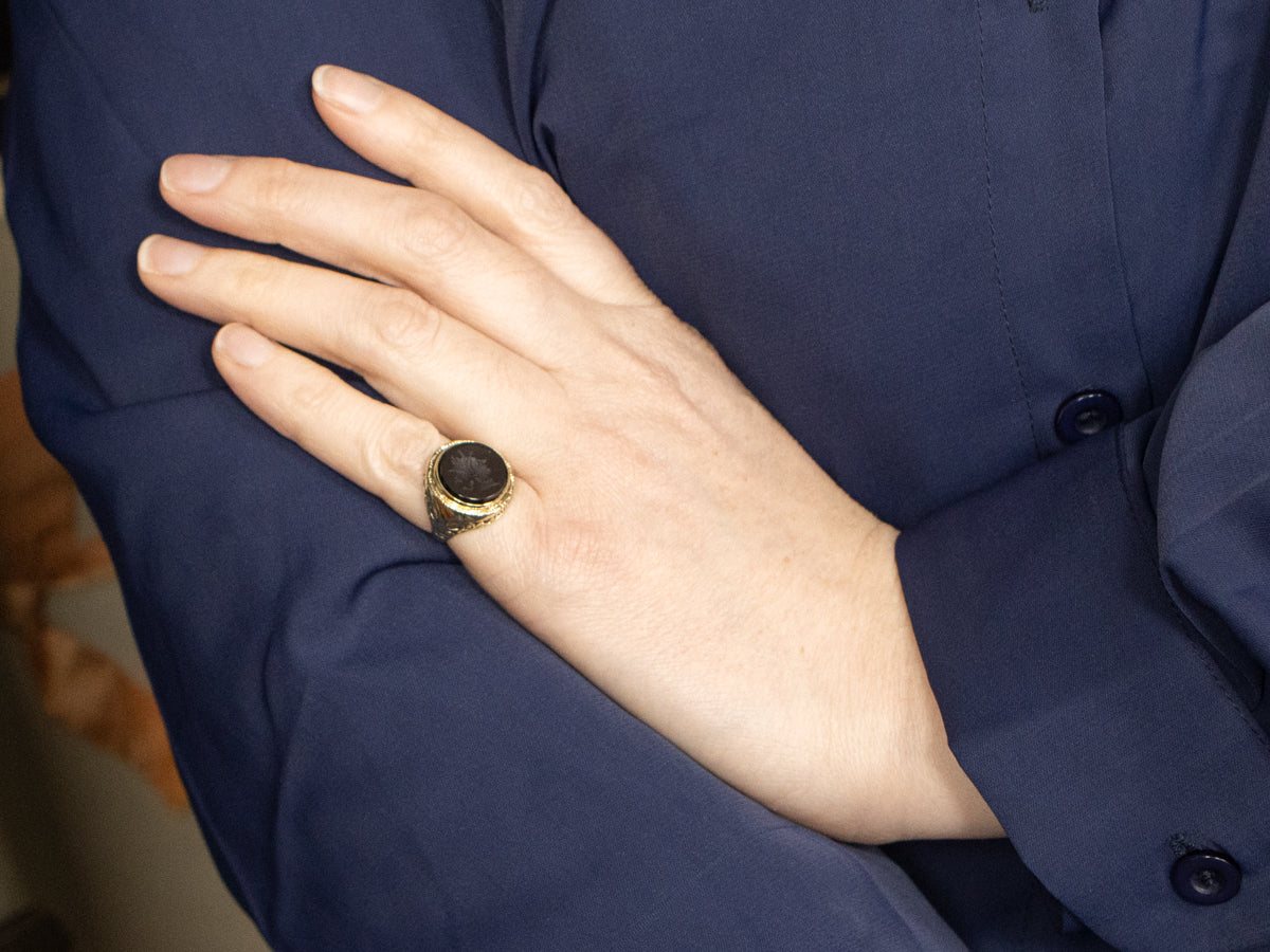 Icarus Sardonyx Intaglio Gold Filigree Ring