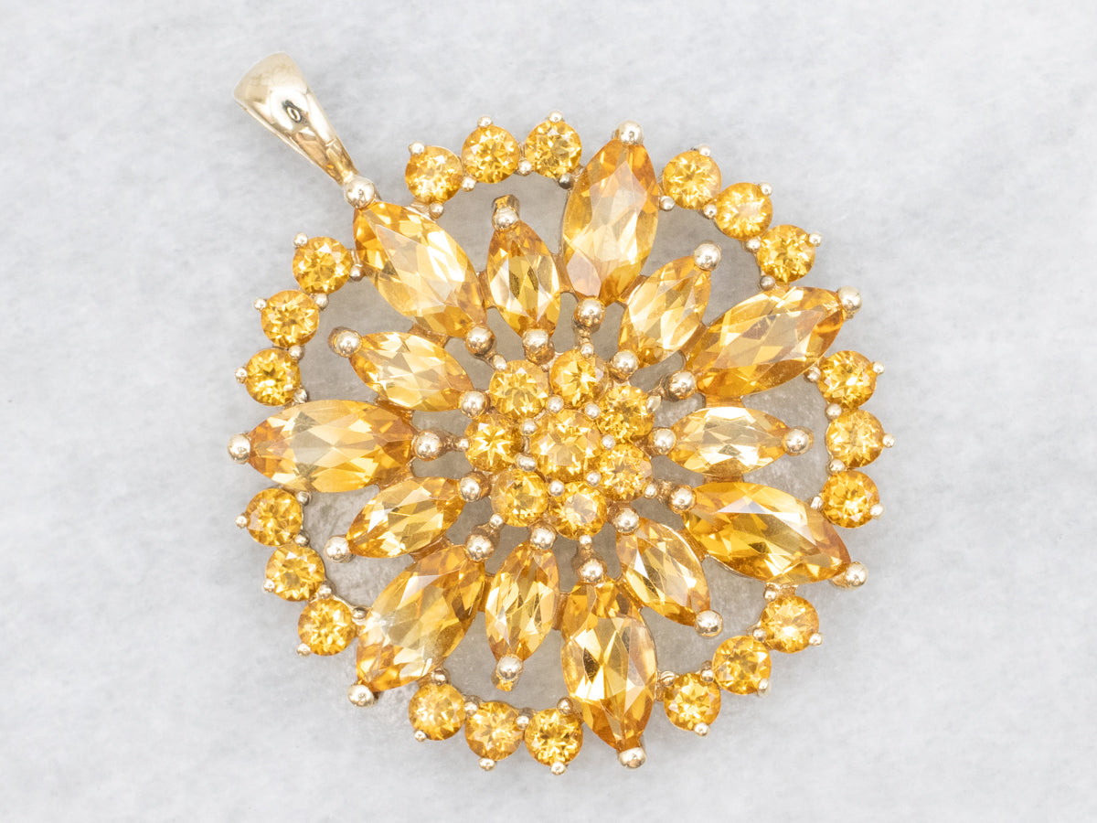 Stunning Citrine Gemstone Flower Cluster Pendant