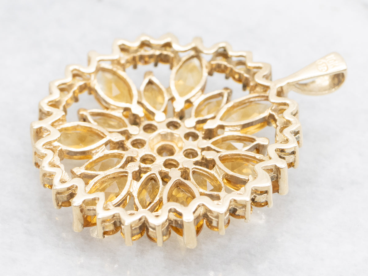 Stunning Citrine Gemstone Flower Cluster Pendant