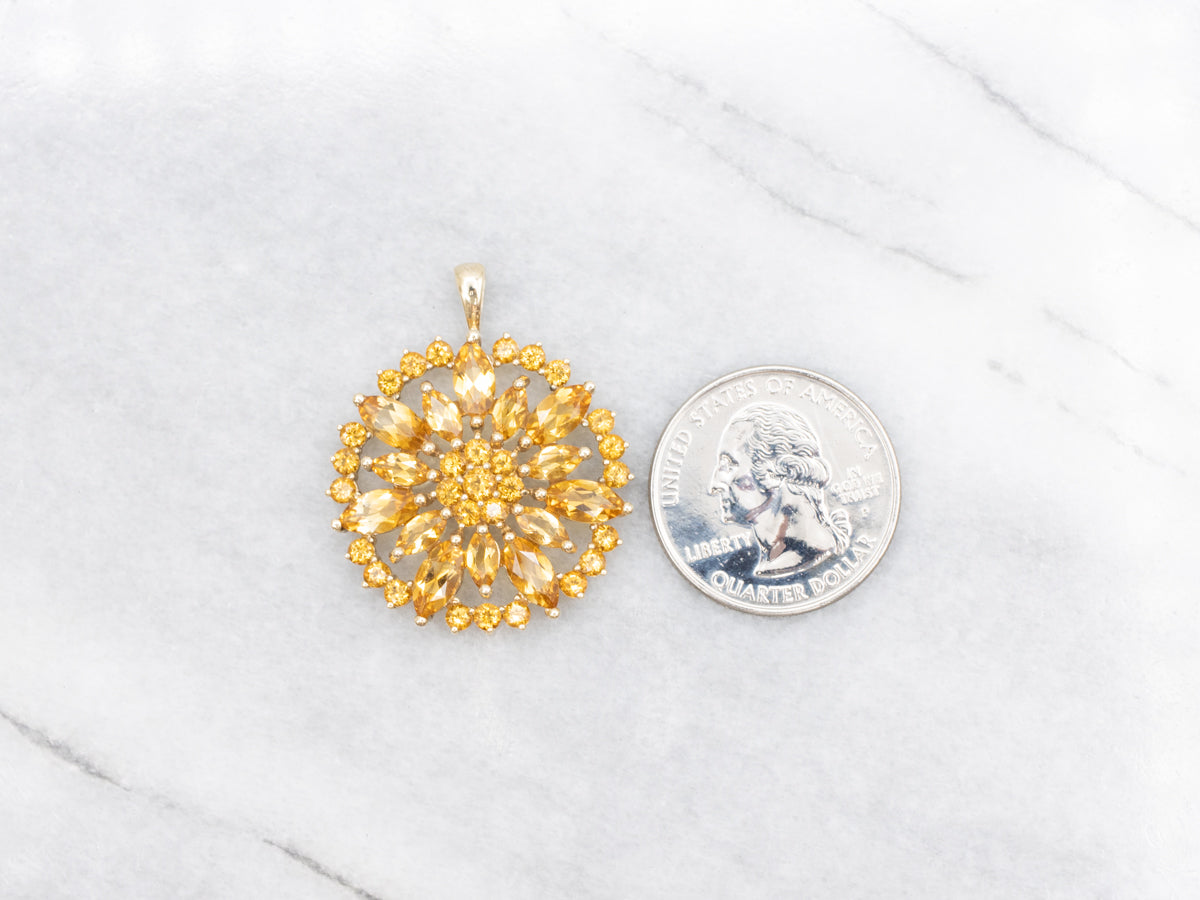 Stunning Citrine Gemstone Flower Cluster Pendant
