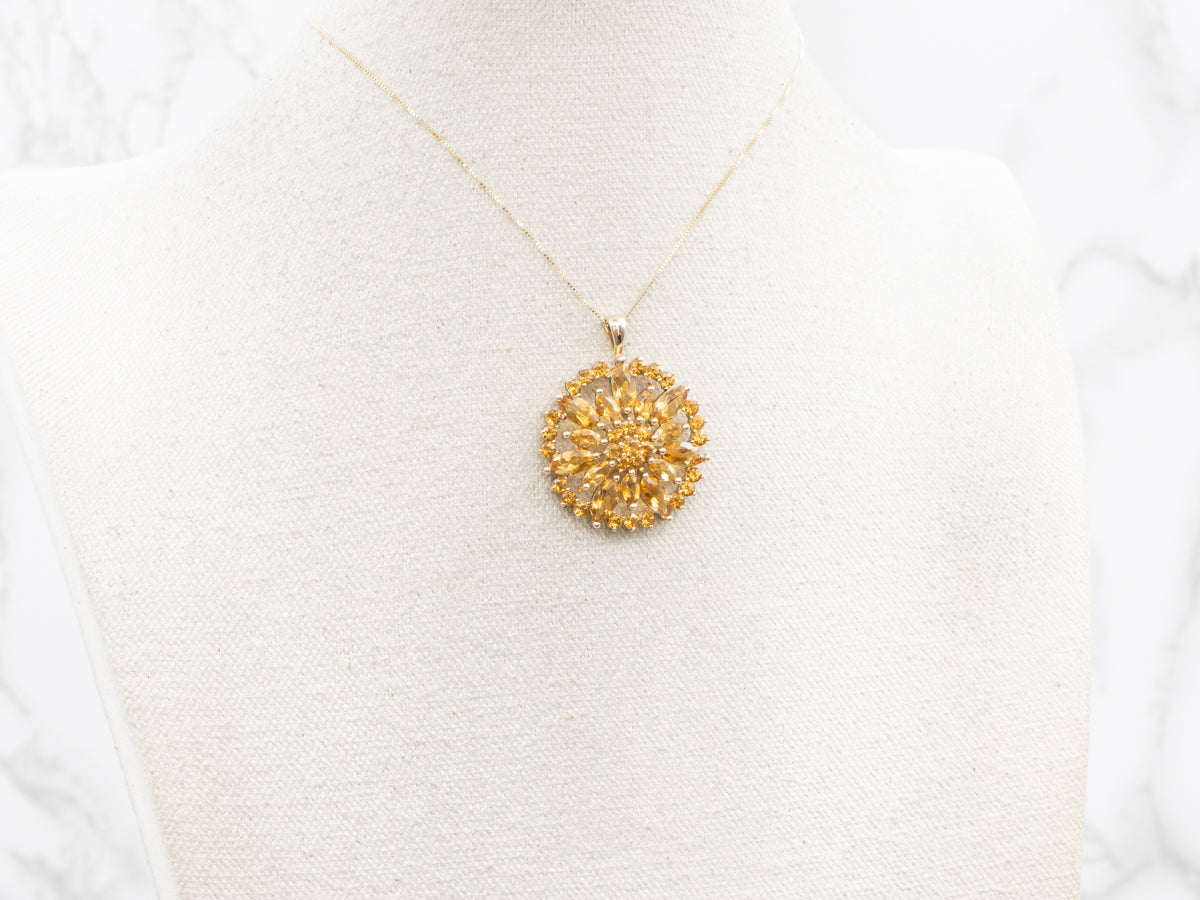 Stunning Citrine Gemstone Flower Cluster Pendant