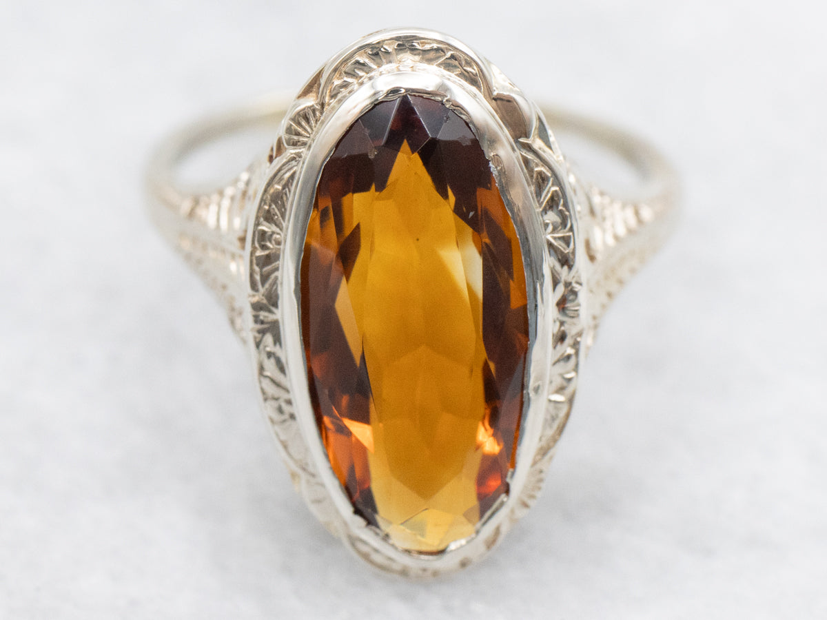 Lovely Art Deco Citrine Solitaire Ring