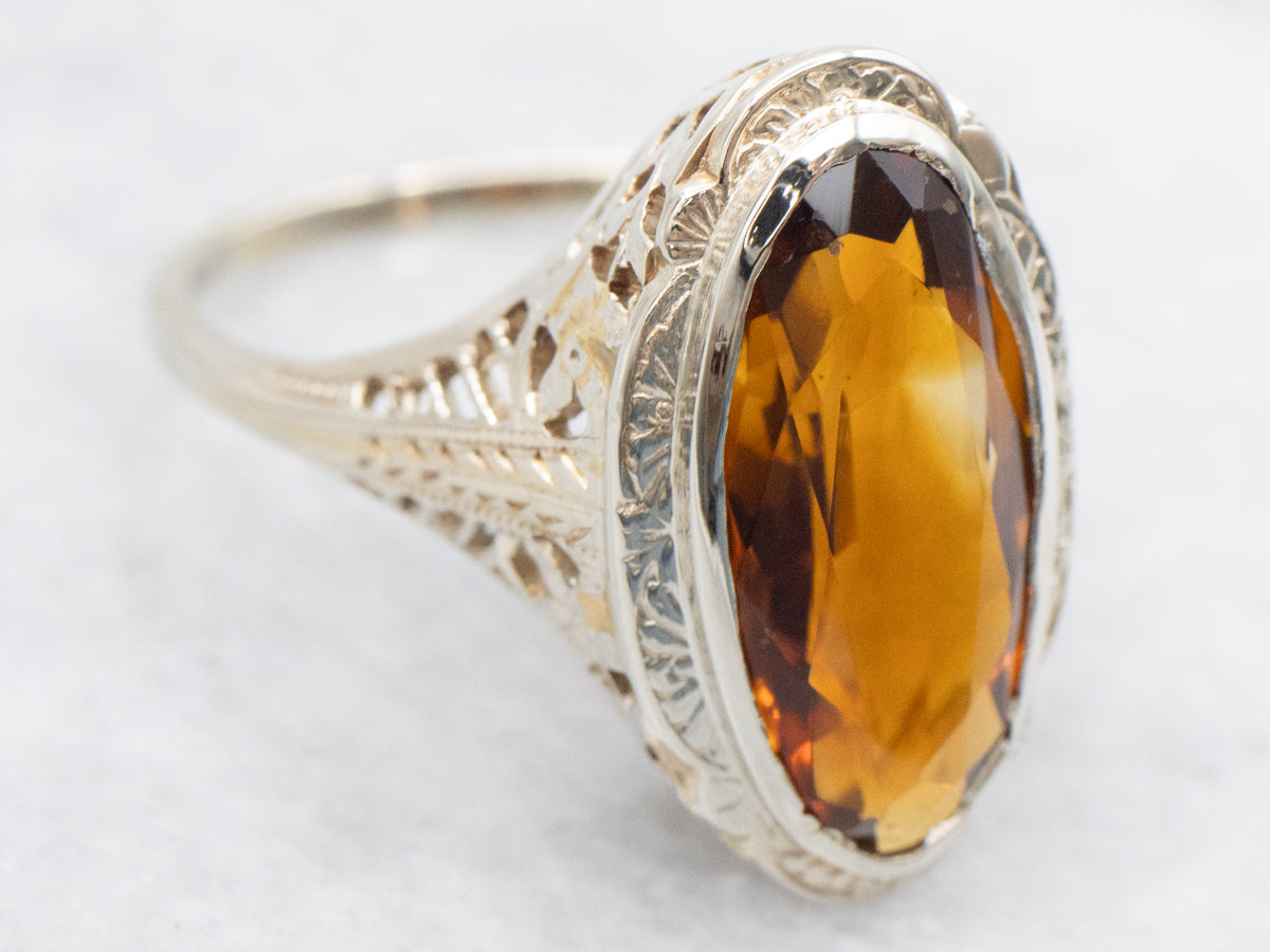 Lovely Art Deco Citrine Solitaire Ring