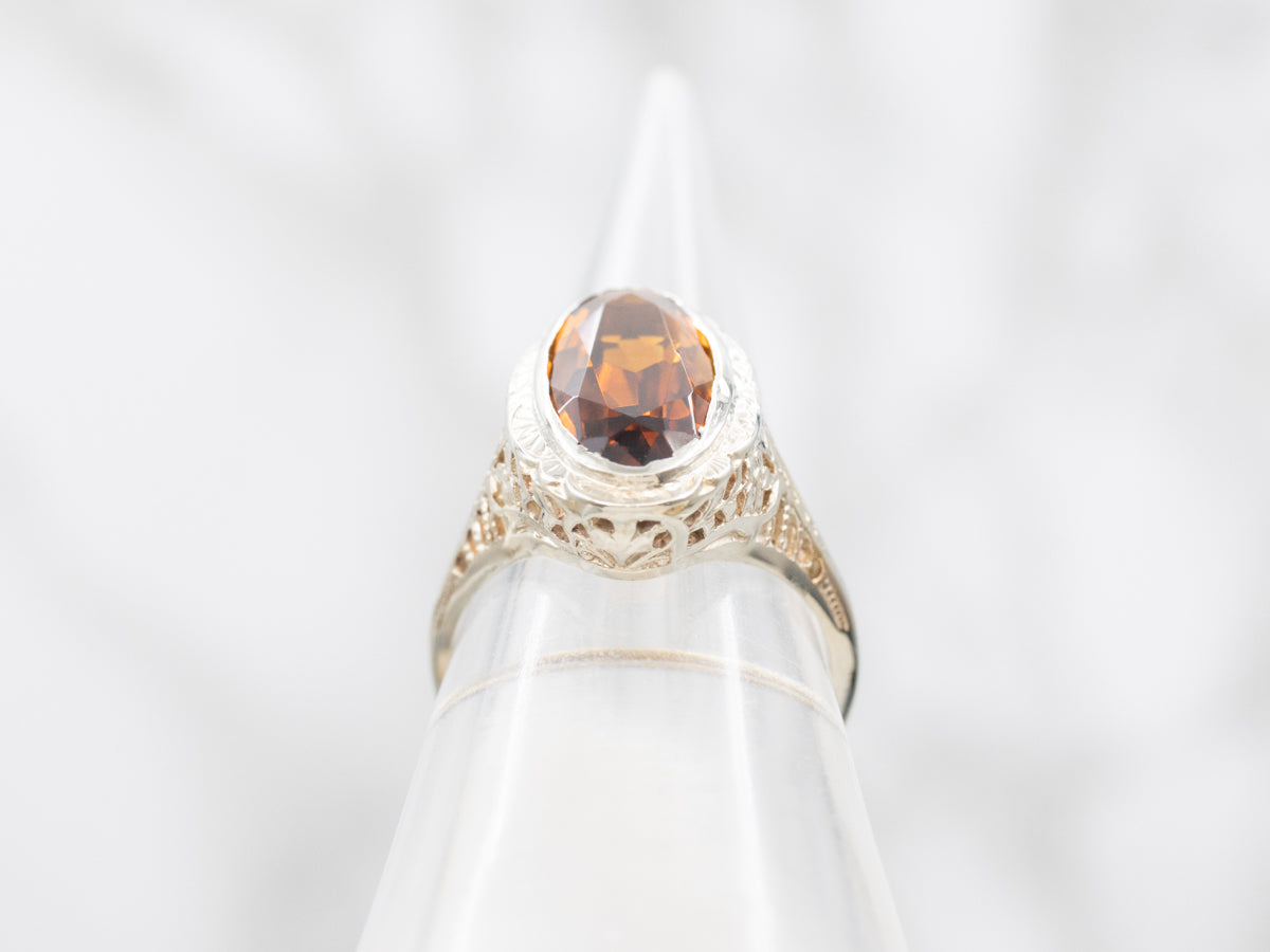 Lovely Art Deco Citrine Solitaire Ring