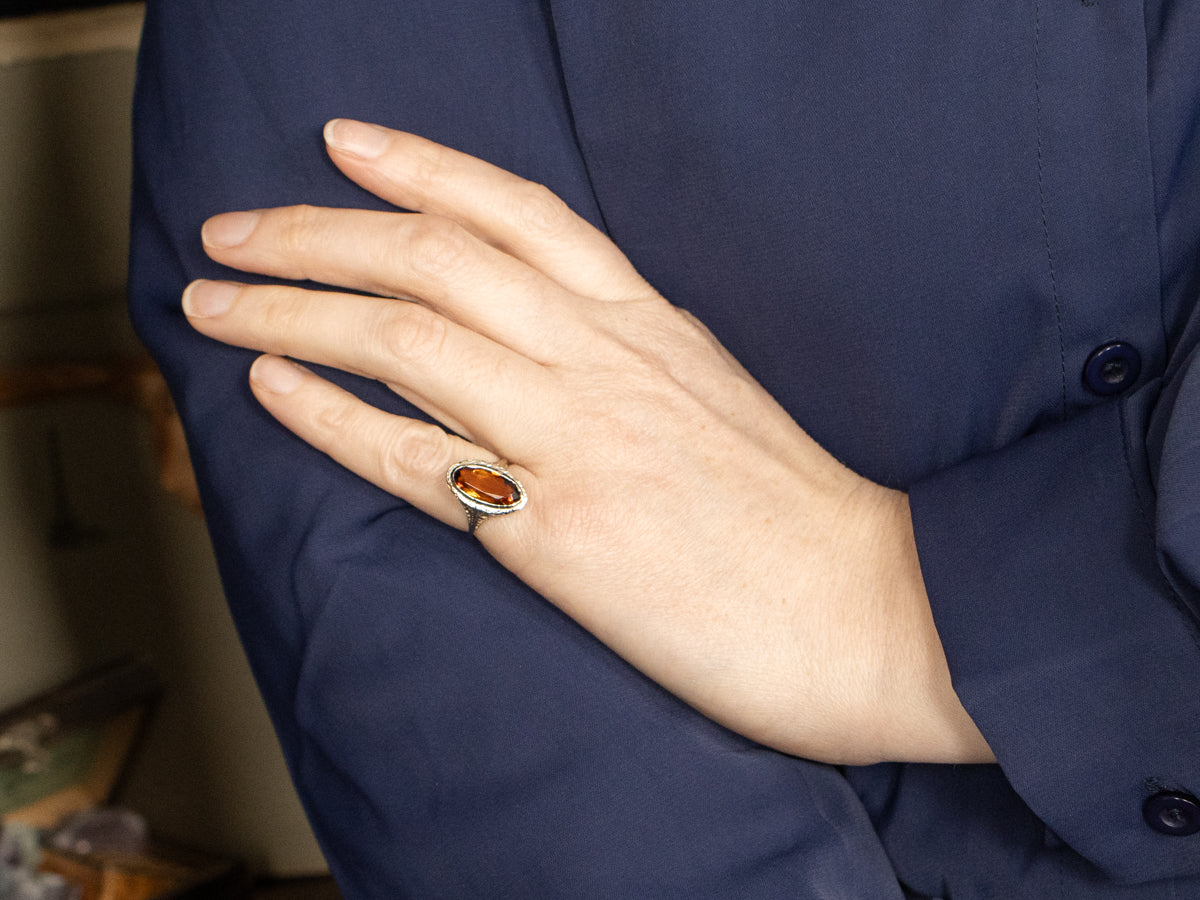 Lovely Art Deco Citrine Solitaire Ring