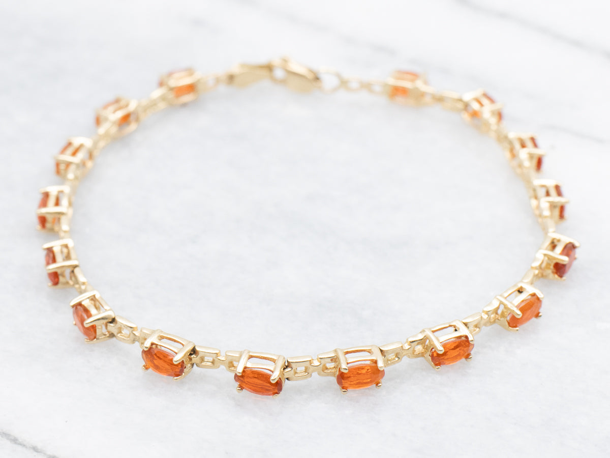 Yellow Gold Fire Opal Tennis Bracelet