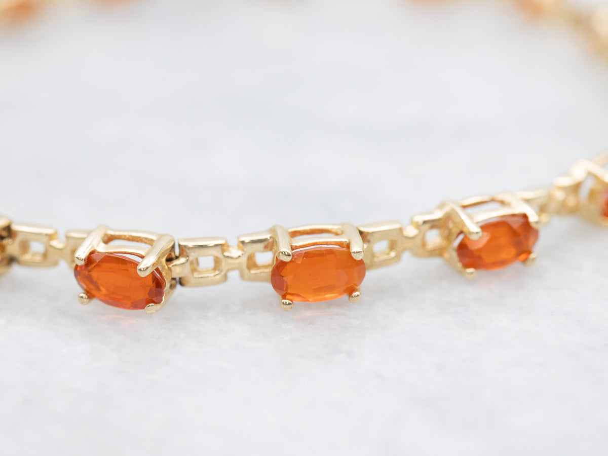 Yellow Gold Fire Opal Tennis Bracelet
