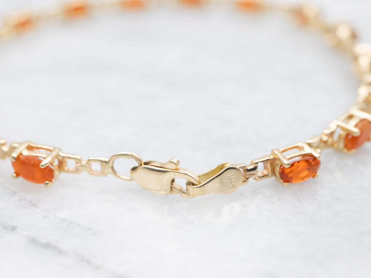 Yellow Gold Fire Opal Tennis Bracelet