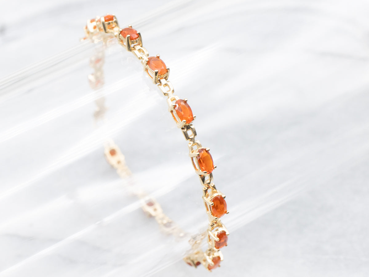 Yellow Gold Fire Opal Tennis Bracelet