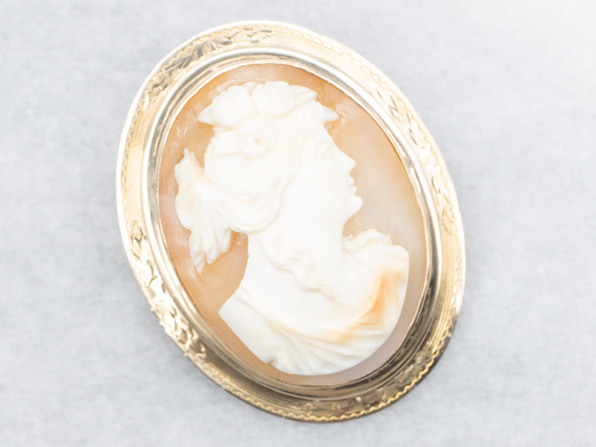 Vintage Gold Greek Muse Cameo Pendant or Brooch