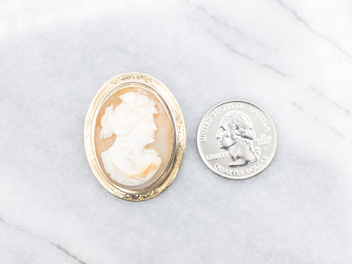 Vintage Gold Greek Muse Cameo Pendant or Brooch