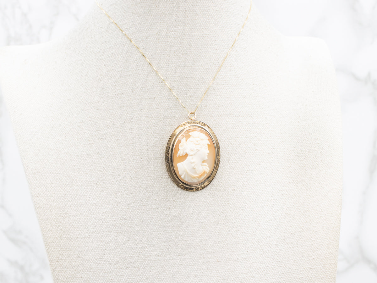 Vintage Gold Greek Muse Cameo Pendant or Brooch