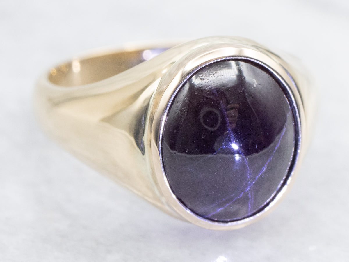 Gold Bezel Set Star Garnet Cabochon Ring