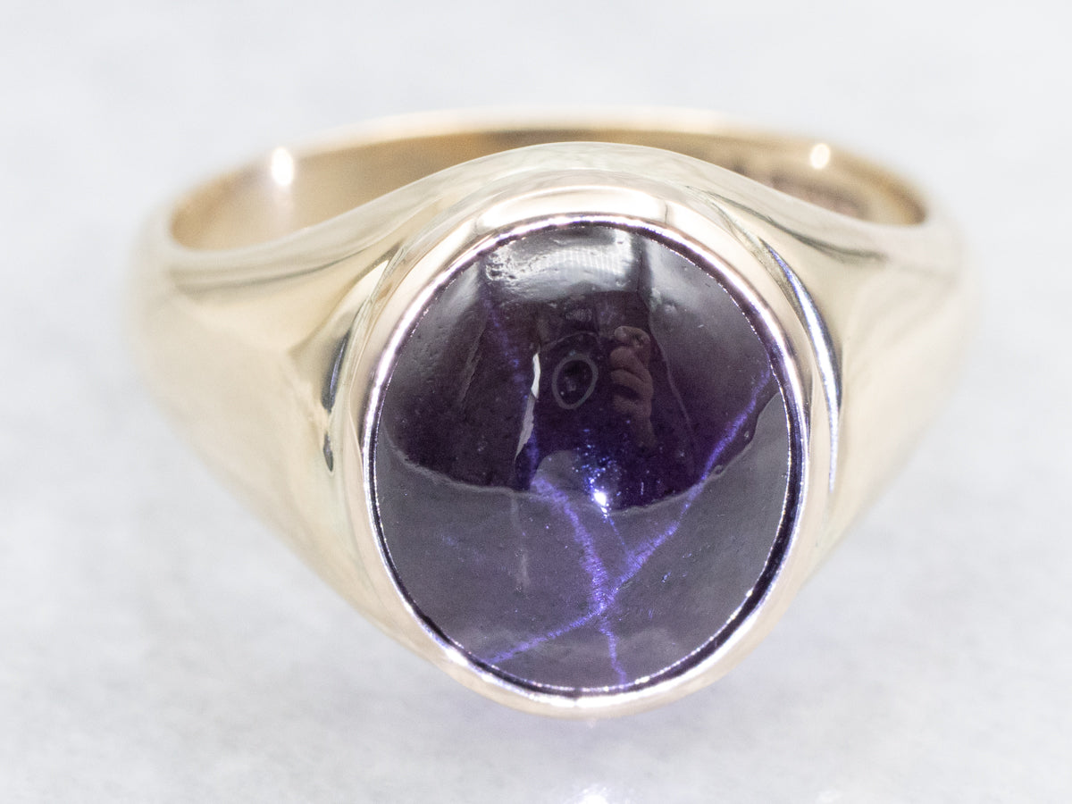 Gold Bezel Set Star Garnet Cabochon Ring